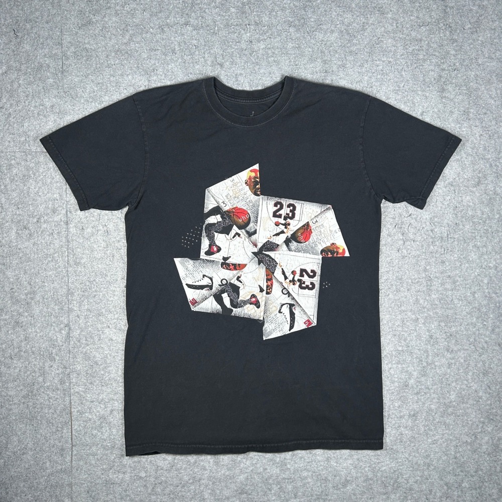 Jordan T-Shirt Mens Large Black Michael Jordan Pinwheel Graphic Tee Basketball